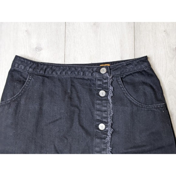 Womens 6 Pilcro And The Letterpress Black Denim Raw Fringe Pockets Buttons - Picture 2 of 9